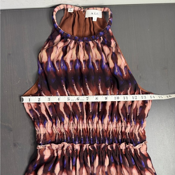 ALC Elara Abstract Ties Dye Silk Halter Blue Combo Dress - Picture 10 of 12
